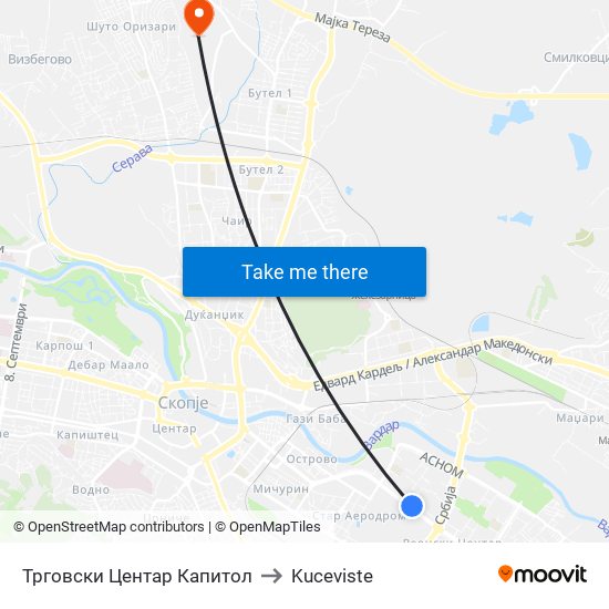 Трговски Центар Капитол to Kuceviste map