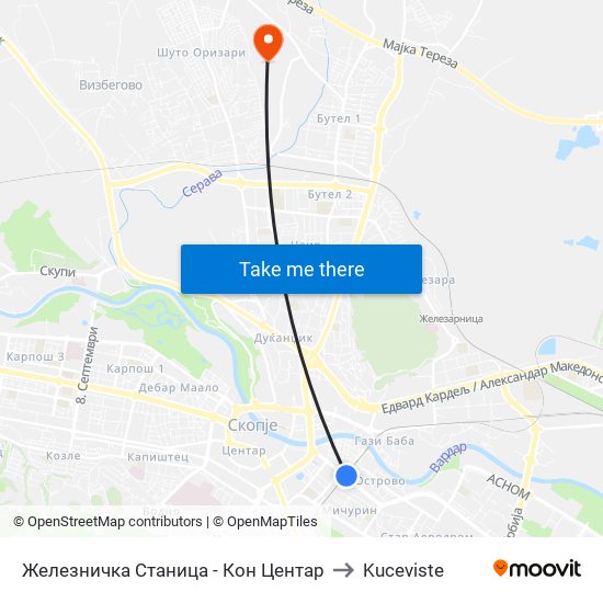 Железничка Станица - Кон Центар to Kuceviste map