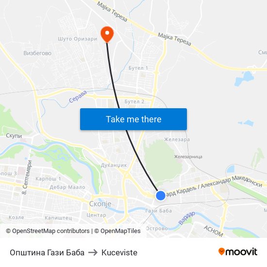 Општина Гази Баба to Kuceviste map