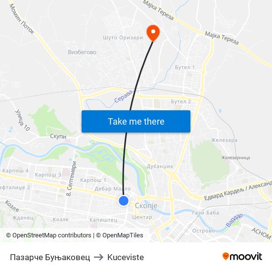 Пазарче Буњаковец to Kuceviste map