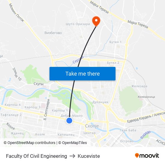 Faculty Of Civil Engineering to Kuceviste map