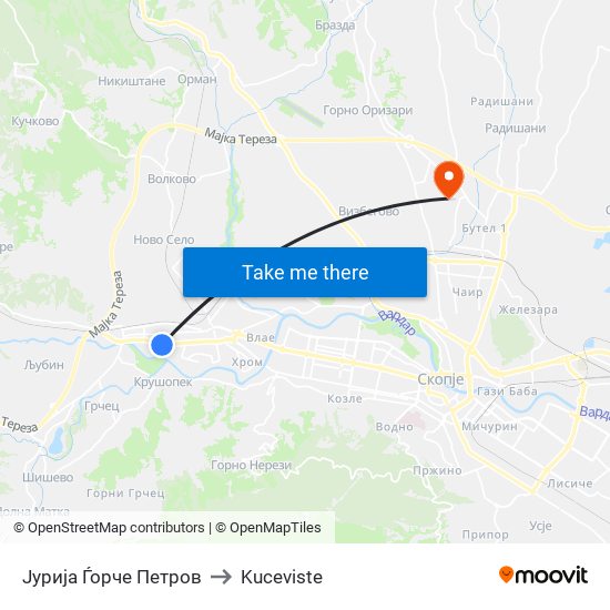 Јурија Ѓорче Петров to Kuceviste map