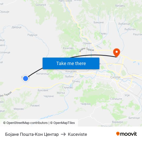 Бојане Пошта-Кон Центар to Kuceviste map