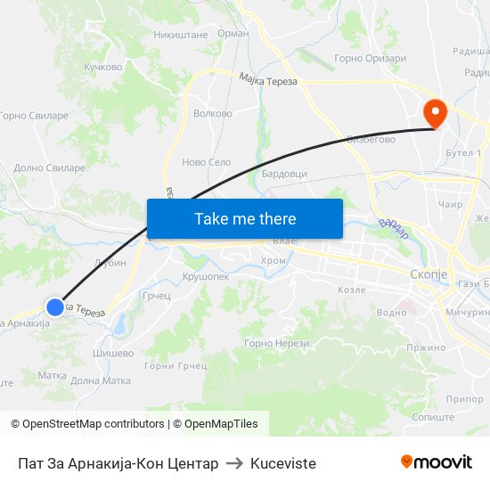 Пат За Арнакија-Кон Центар to Kuceviste map