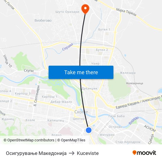 Осигурување Македонија to Kuceviste map