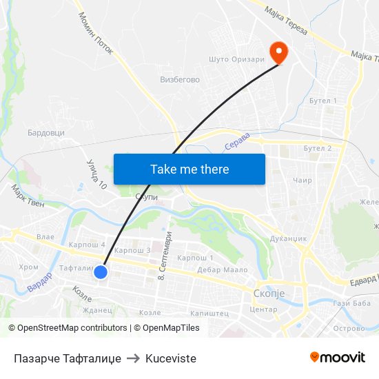 Пазарче Тафталиџе to Kuceviste map