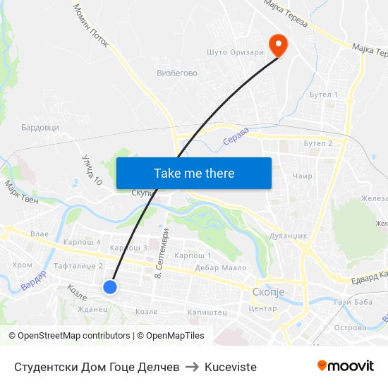 Студентски Дом Гоце Делчев to Kuceviste map