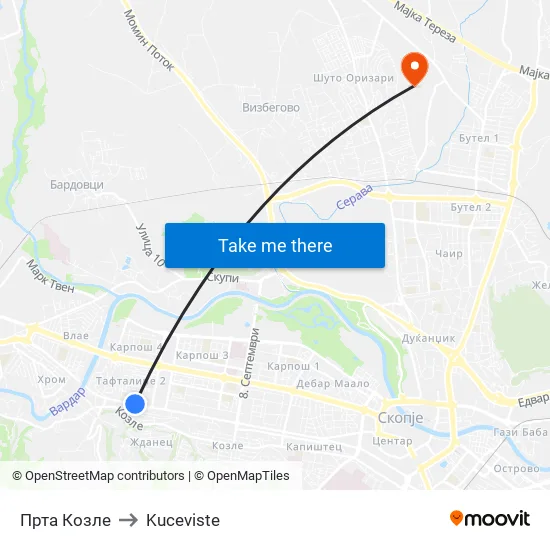 Прта Козле to Kuceviste map