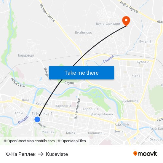 Ф-Ка Реплек to Kuceviste map