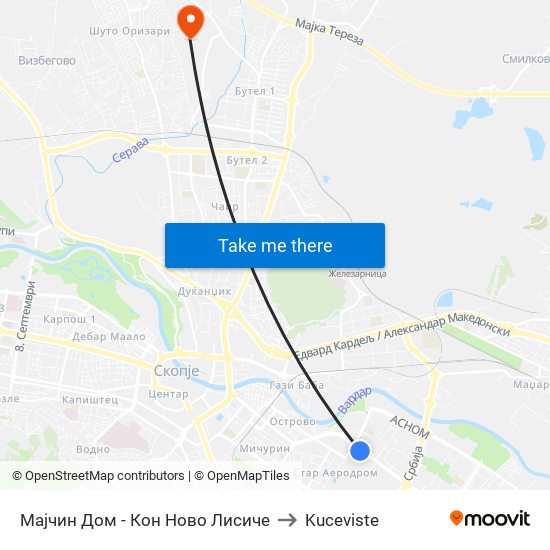 Мајчин Дом - Кон Ново Лисиче to Kuceviste map
