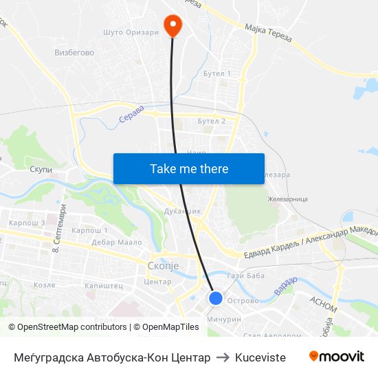 Меѓуградска Автобуска-Кон Центар to Kuceviste map