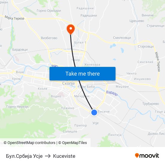 Бул.Србија Усје to Kuceviste map