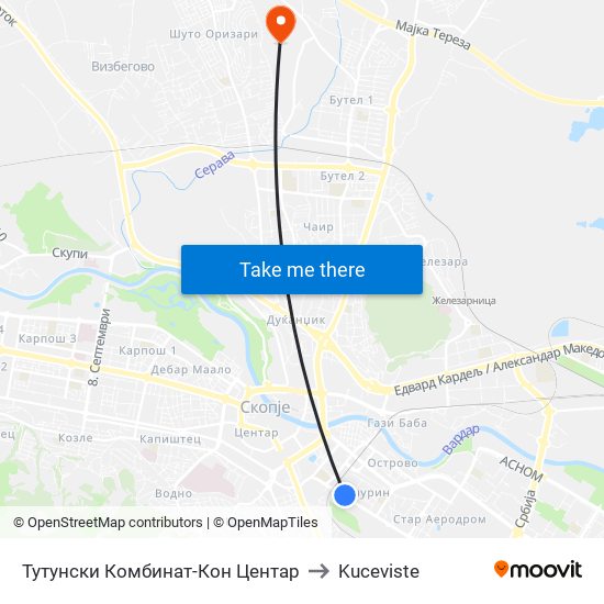 Тутунски Комбинат-Кон Центар to Kuceviste map