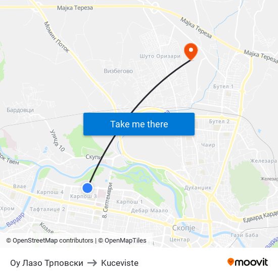 Оу Лазо Трповски to Kuceviste map