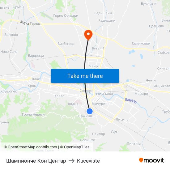 Шампионче-Кон Центар to Kuceviste map