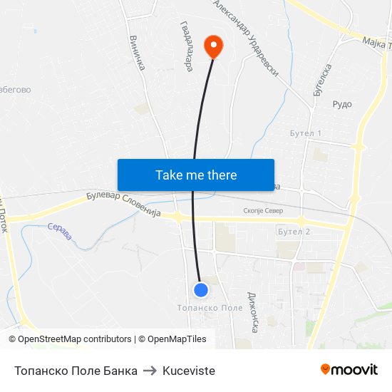 Топанско Поле Банка to Kuceviste map