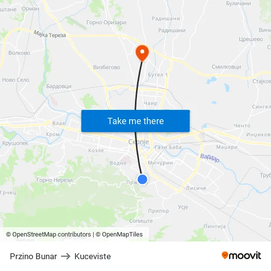 Przino Bunar to Kuceviste map