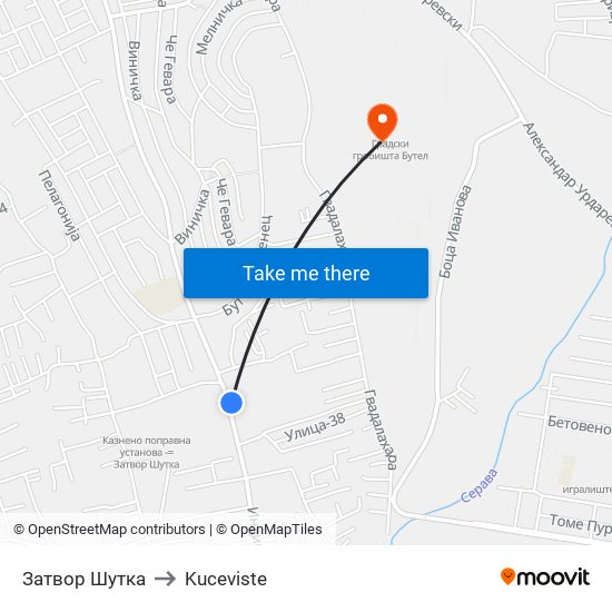 Затвор Шутка to Kuceviste map