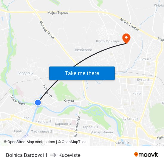 Bolnica Bardovci 1 to Kuceviste map