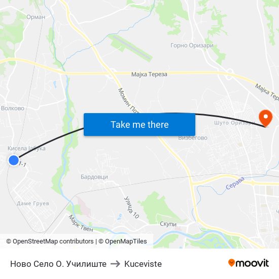 Ново Село О. Училиште to Kuceviste map