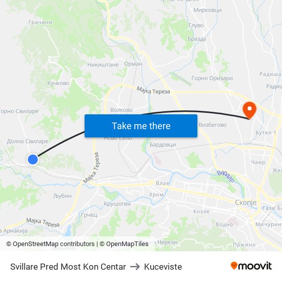 Svillare Pred Most Kon Centar to Kuceviste map