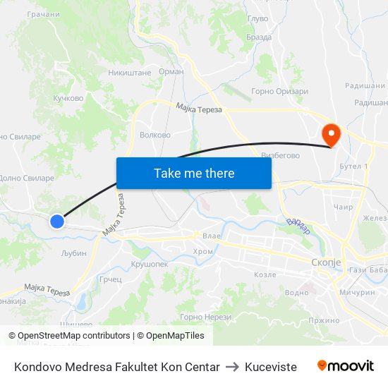 Kondovo Medresa Fakultet Kon Centar to Kuceviste map