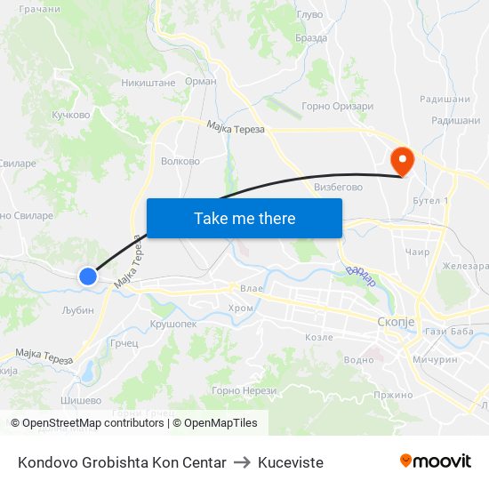 Kondovo Grobishta Kon Centar to Kuceviste map