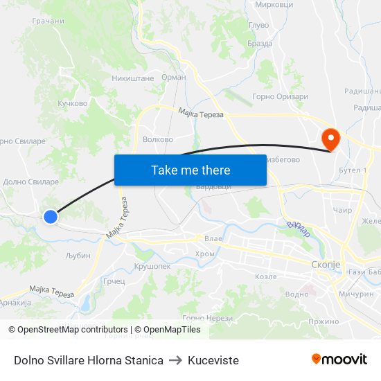 Dolno Svillare Hlorna Stanica to Kuceviste map