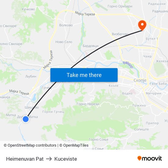 Нeimenuvan Pat to Kuceviste map