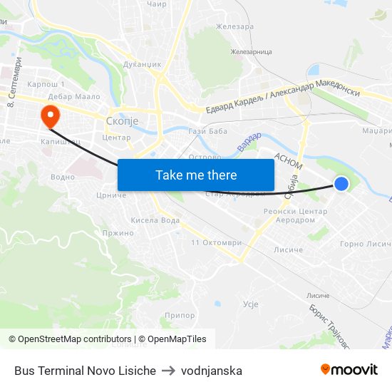 Bus Terminal Novo Lisiche to vodnjanska map