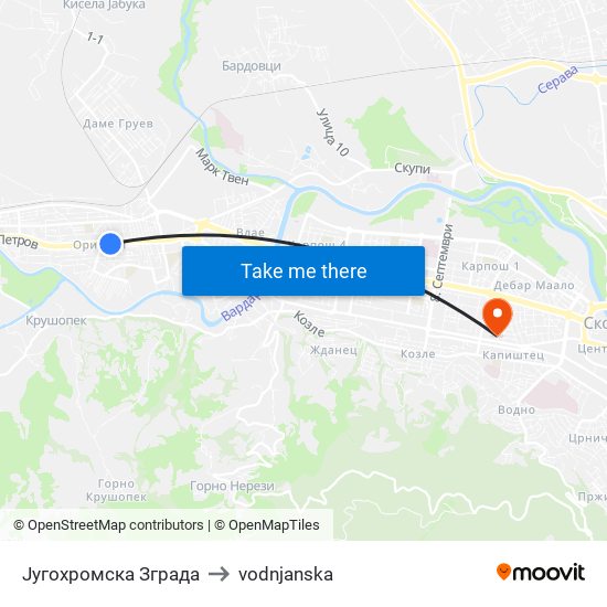 Југохромска Зграда to vodnjanska map