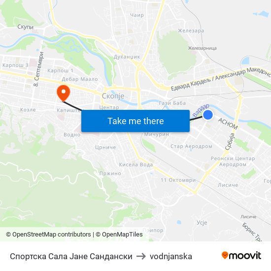 Спортска Сала Јане Сандански to vodnjanska map