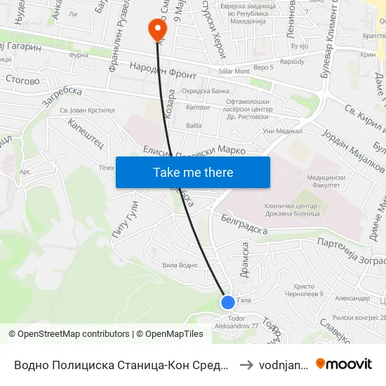 Vodno Police Station-To Middle Vodno to Vodnjanska map