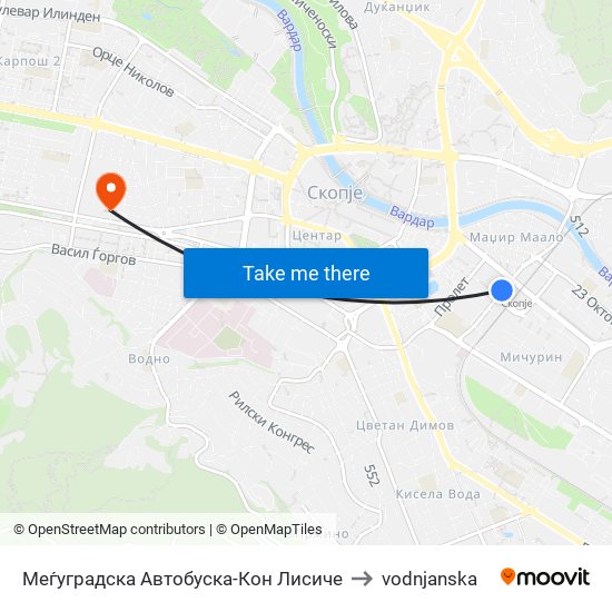 Меѓуградска Автобуска-Кон Лисиче to vodnjanska map