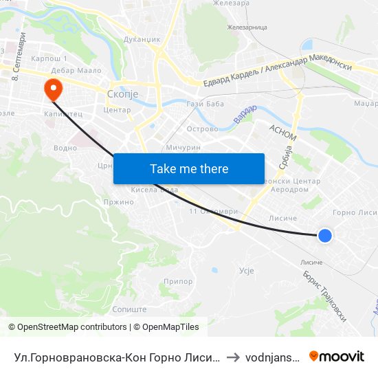 Ул.Горноврановска-Кон Горно Лисиче to vodnjanska map