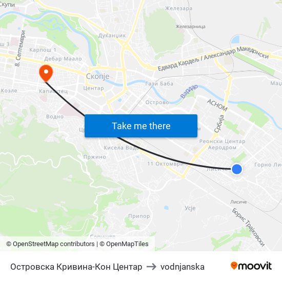 Островска Кривина-Кон Центар to vodnjanska map