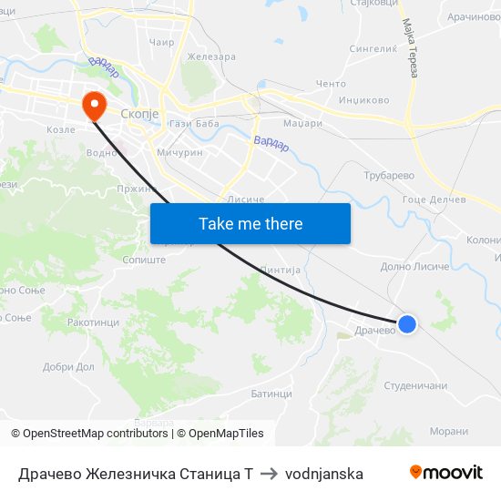 Драчево Железничка Станица Т to vodnjanska map