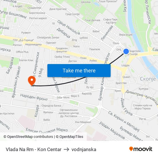 Vlada Na Rm - Kon Centar to vodnjanska map