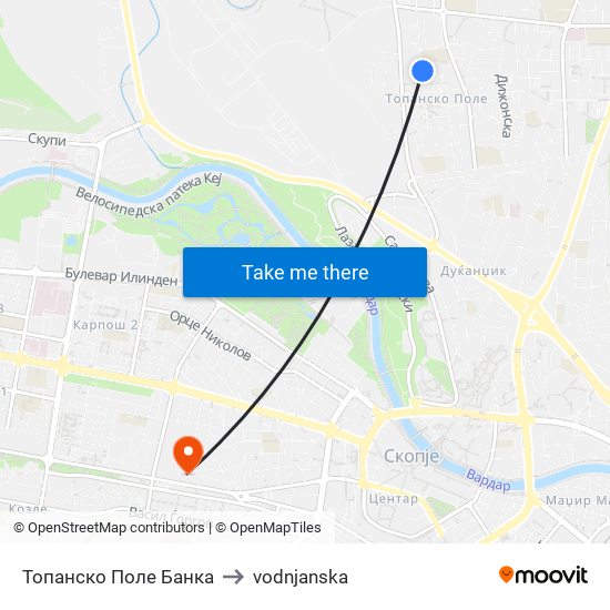Топанско Поле Банка to vodnjanska map