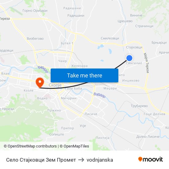 Село Стајковци Зем Промет to vodnjanska map