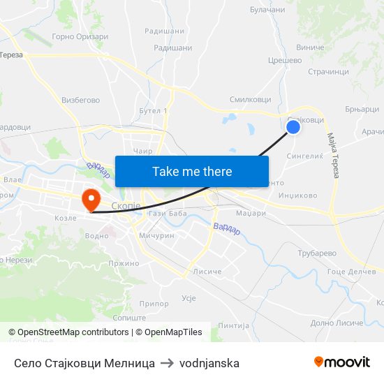 Село Стајковци Мелница to vodnjanska map