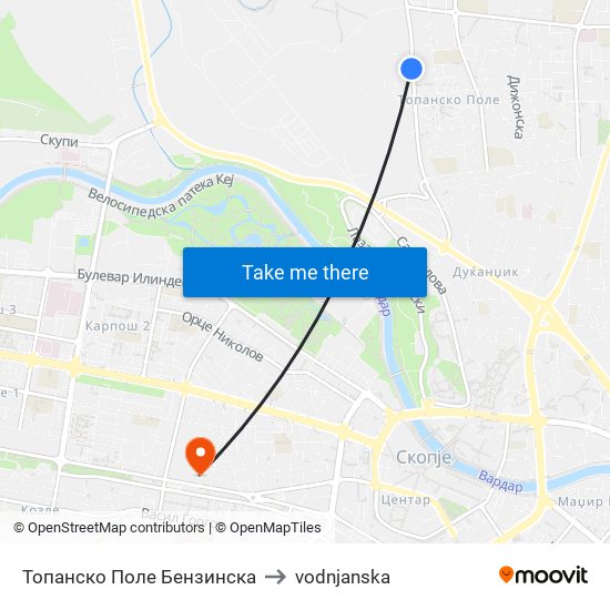 Топанско Поле Бензинска to vodnjanska map