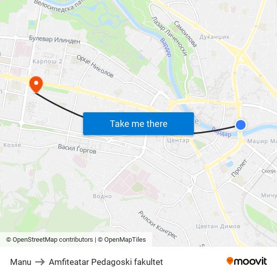 Manu to Amfiteatar Pedagoski fakultet map