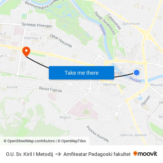 O.U. Sv. Kiril I Metodij to Amfiteatar Pedagoski fakultet map