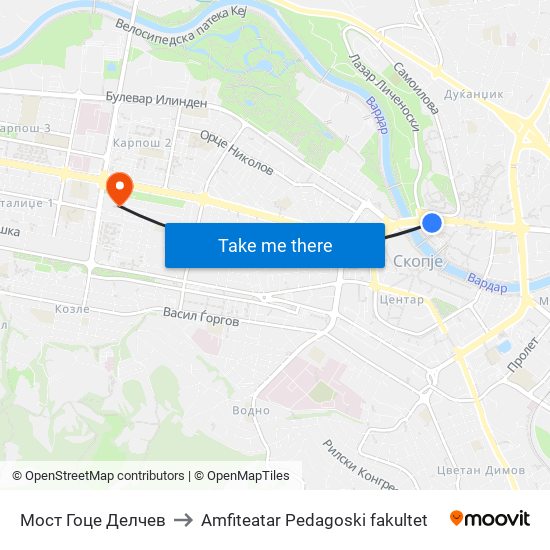 Мост Гоце Делчев to Amfiteatar Pedagoski fakultet map