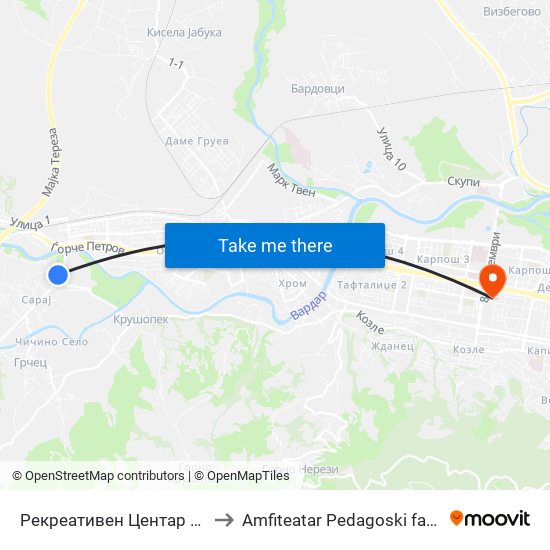 Рекреативен Центар Сарај to Amfiteatar Pedagoski fakultet map