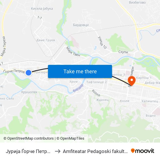 Јурија Ѓорче Петров to Amfiteatar Pedagoski fakultet map
