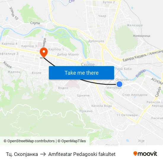 Тц. Скопјанка to Amfiteatar Pedagoski fakultet map