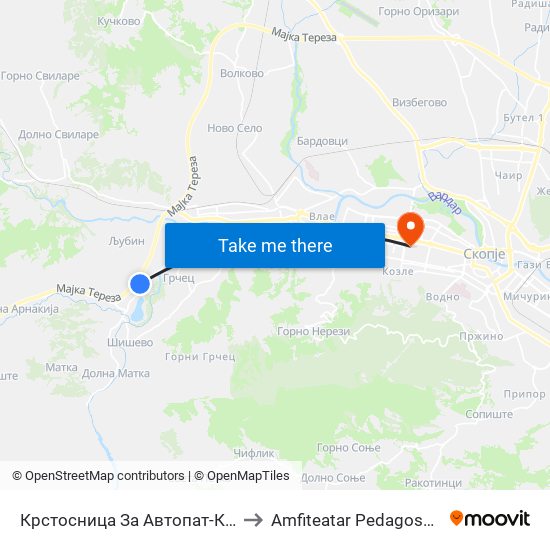 Крстосница За Автопат-Кон Центар to Amfiteatar Pedagoski fakultet map