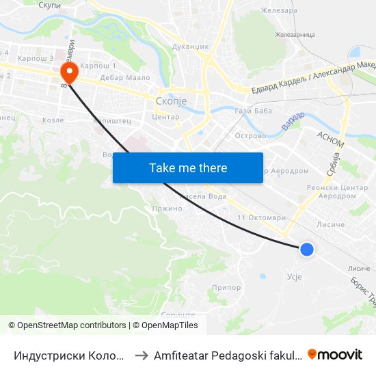 Индустриски Колосек to Amfiteatar Pedagoski fakultet map